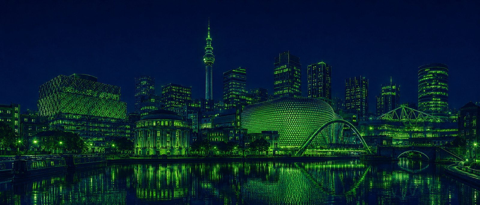 Birmingham city centre and skyline – home to Villa Park, St Andrew's and Edgbaston.