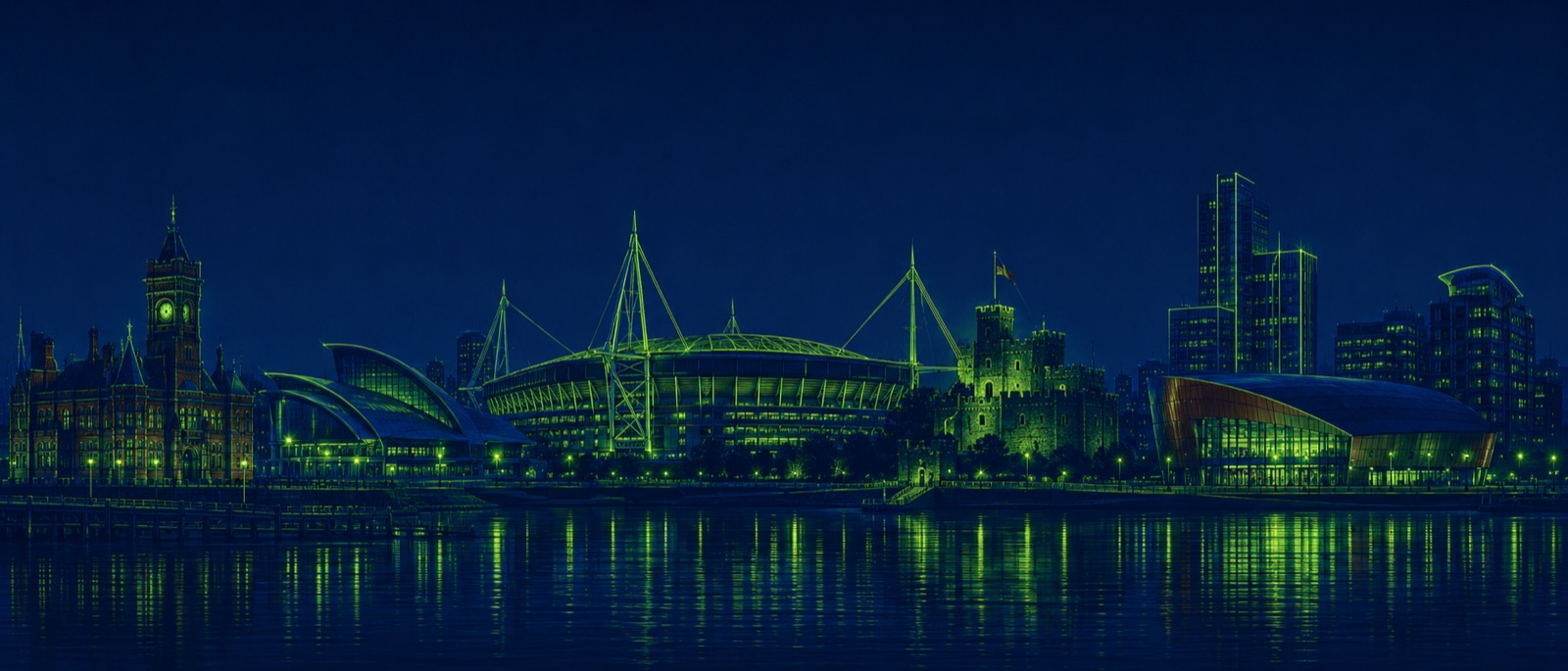 Cardiff city centre with the Principality Stadium dominating the skyline.