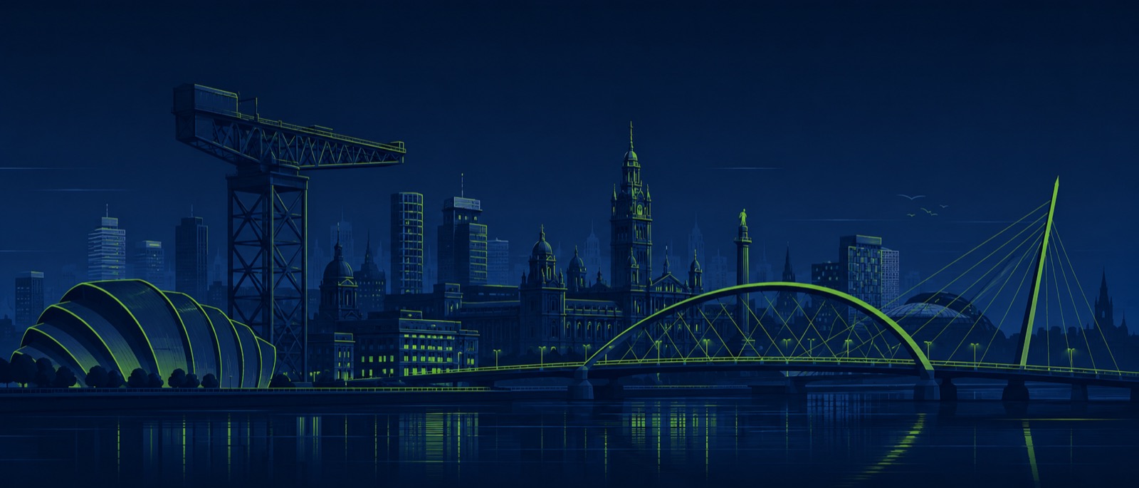 Glasgow skyline featuring the city's stadium district.