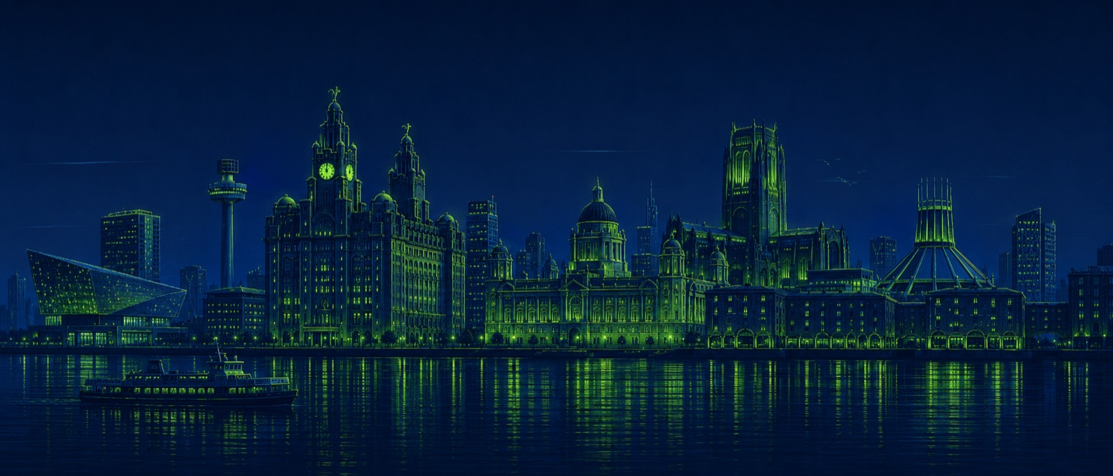 Liverpool's waterfront and Pier Head, gateway to the city's two Premier League grounds.