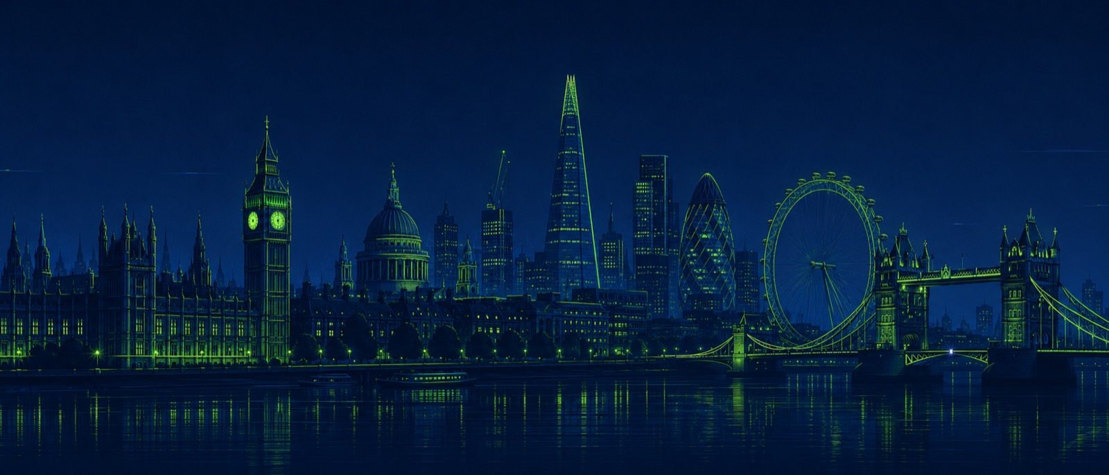 London skyline with the city's biggest sports venues clustered across the capital.