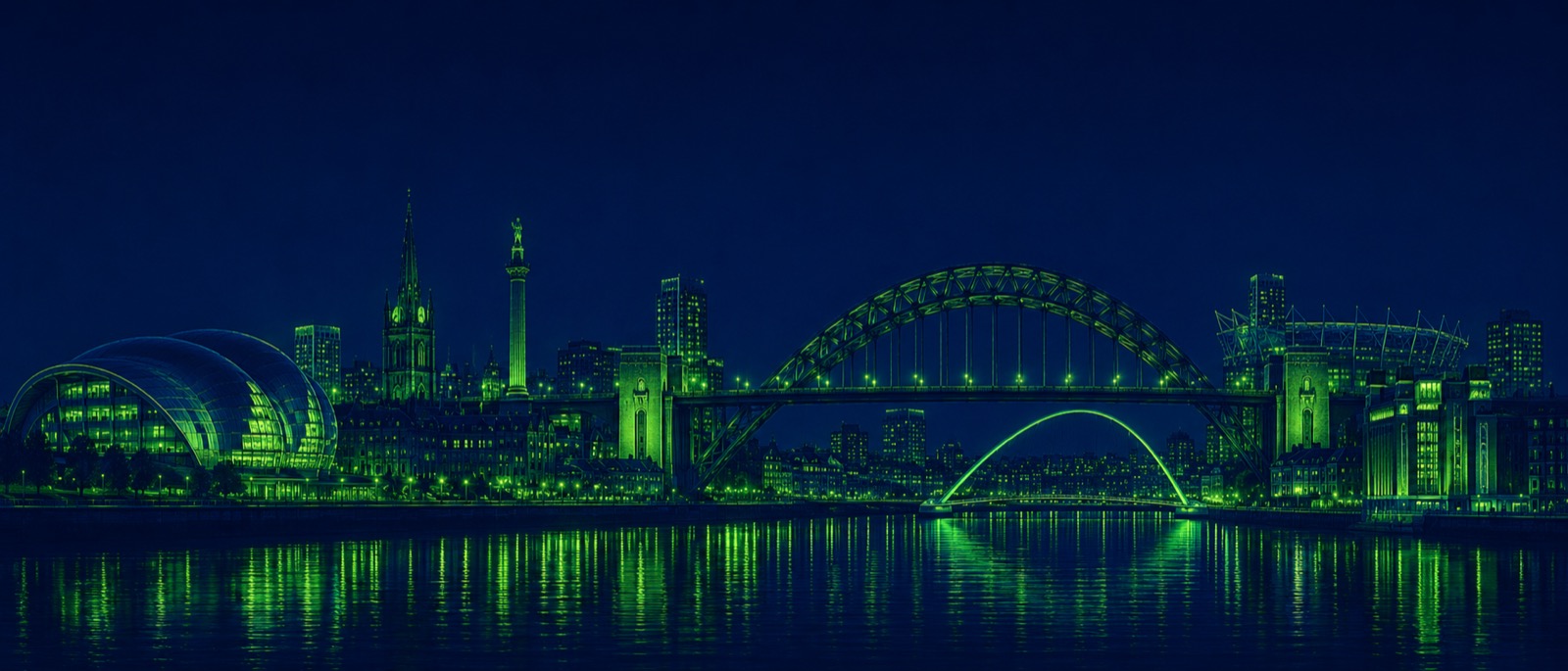 Newcastle upon Tyne, with St James' Park rising above the city centre.